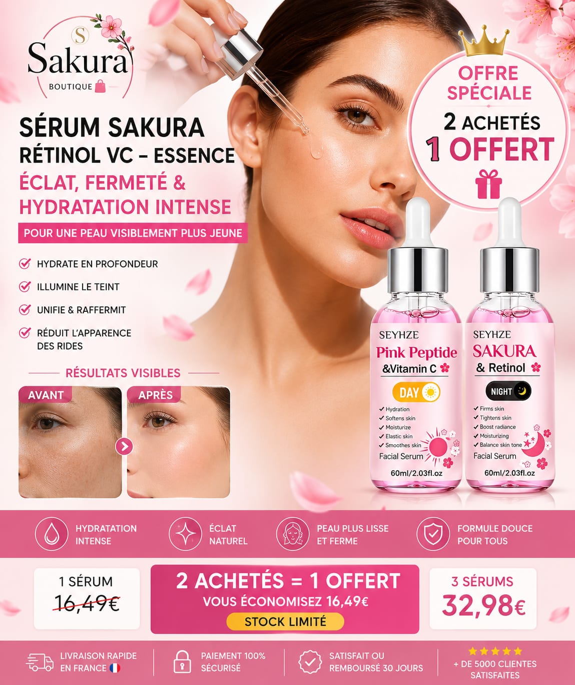 Sérum Sakura Rétinol VC – Essence Jour/Nuit