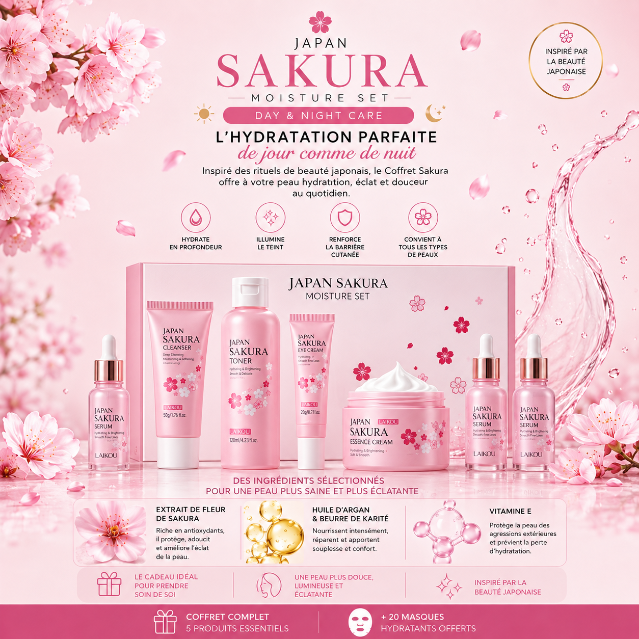 Coffret Sakura Hydratation Visage – Sérum & Crème