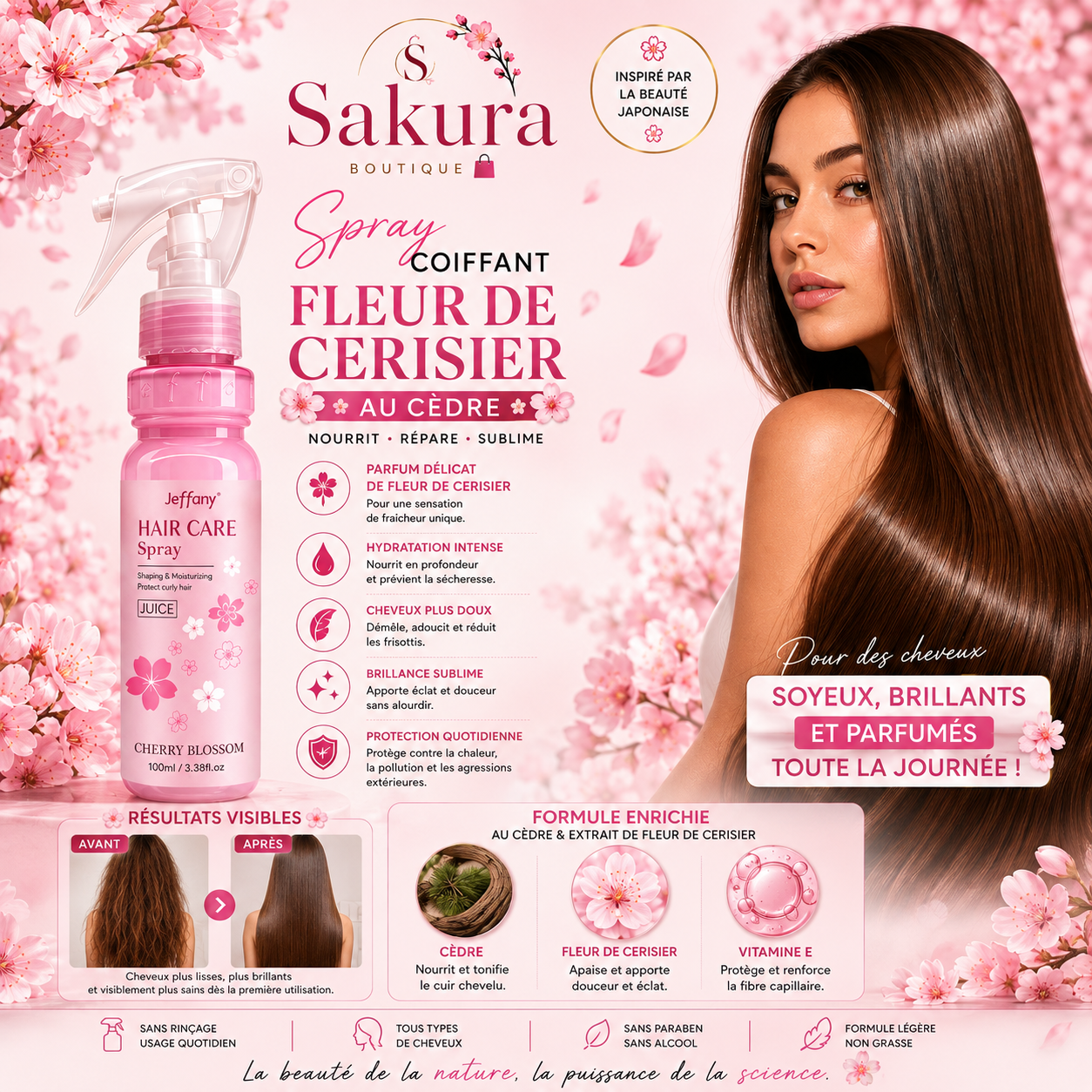 Spray coiffant fleur de cerisier au cèdre