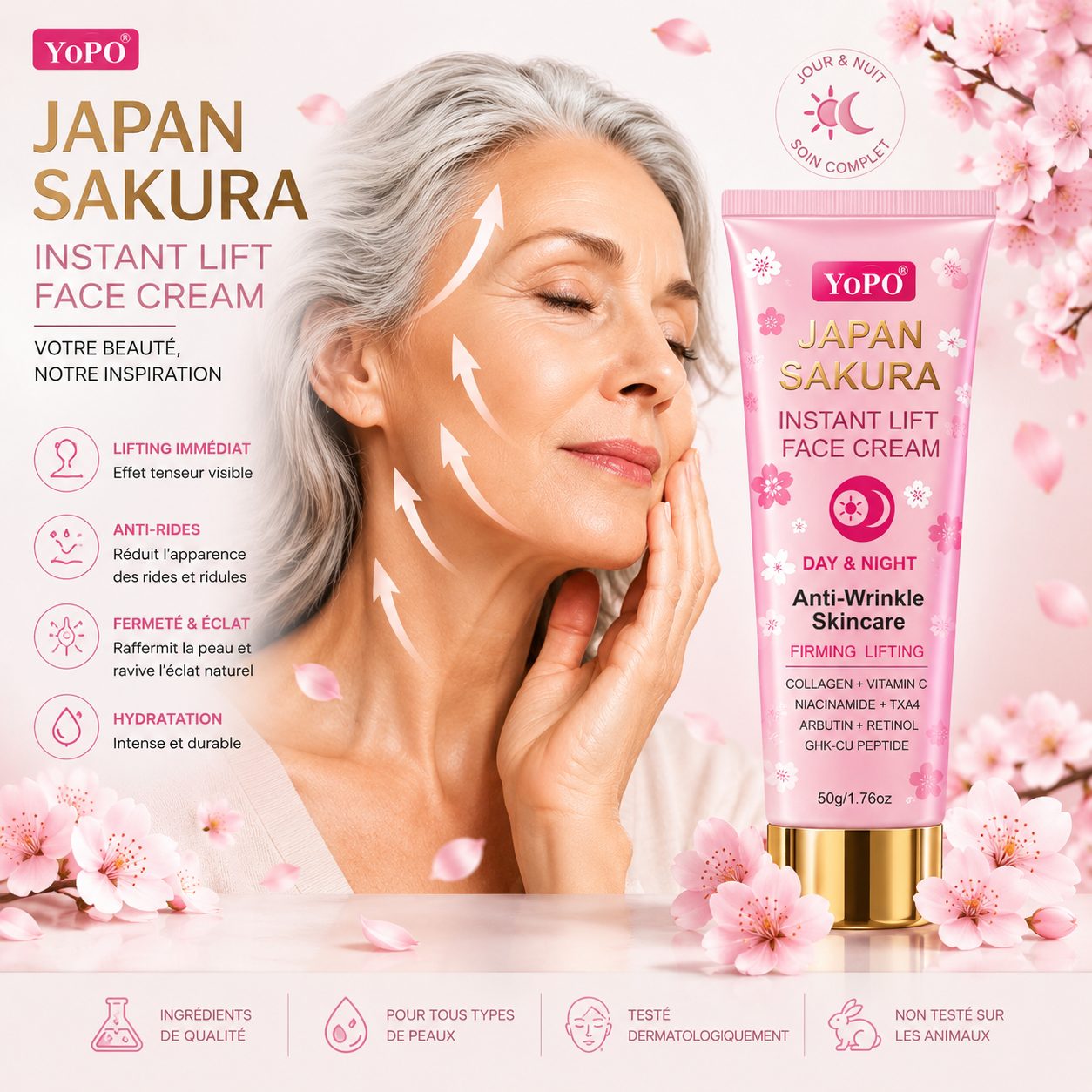Crème Liftante Instantanée Japan Sakura – Hydratation 72h
