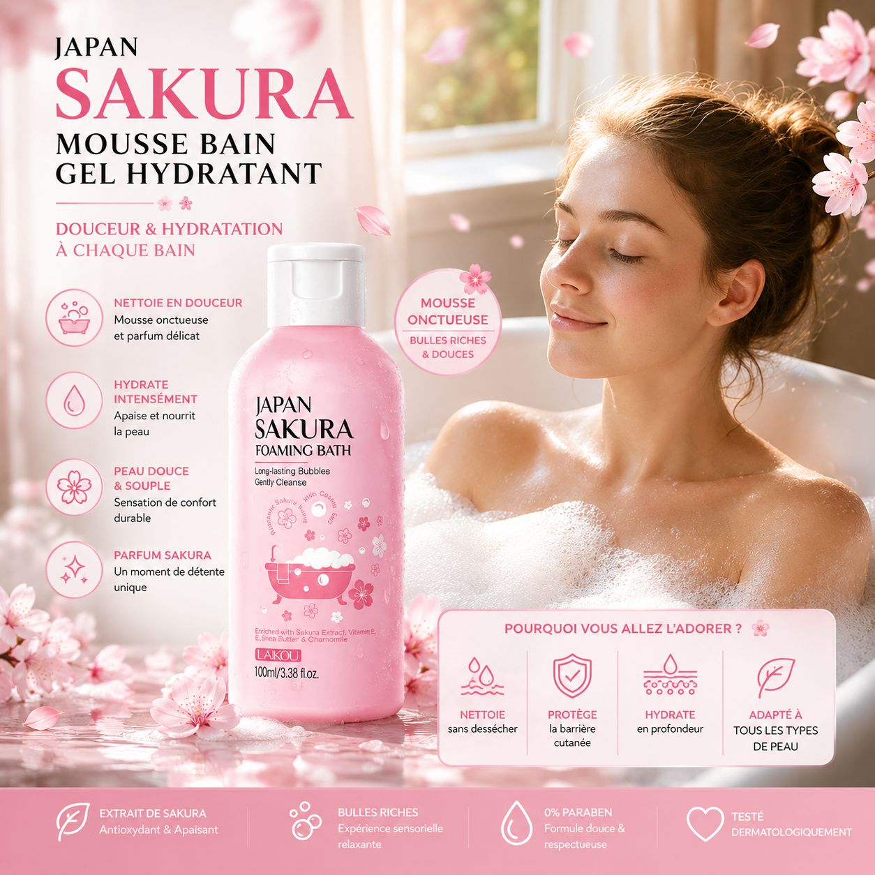 Mousse Bain Sakura Gel Hydratant Aloe Vera