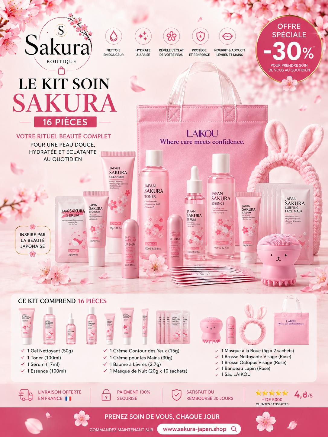 Set Soins Sakura 16 Pièces – Hydratation Intense