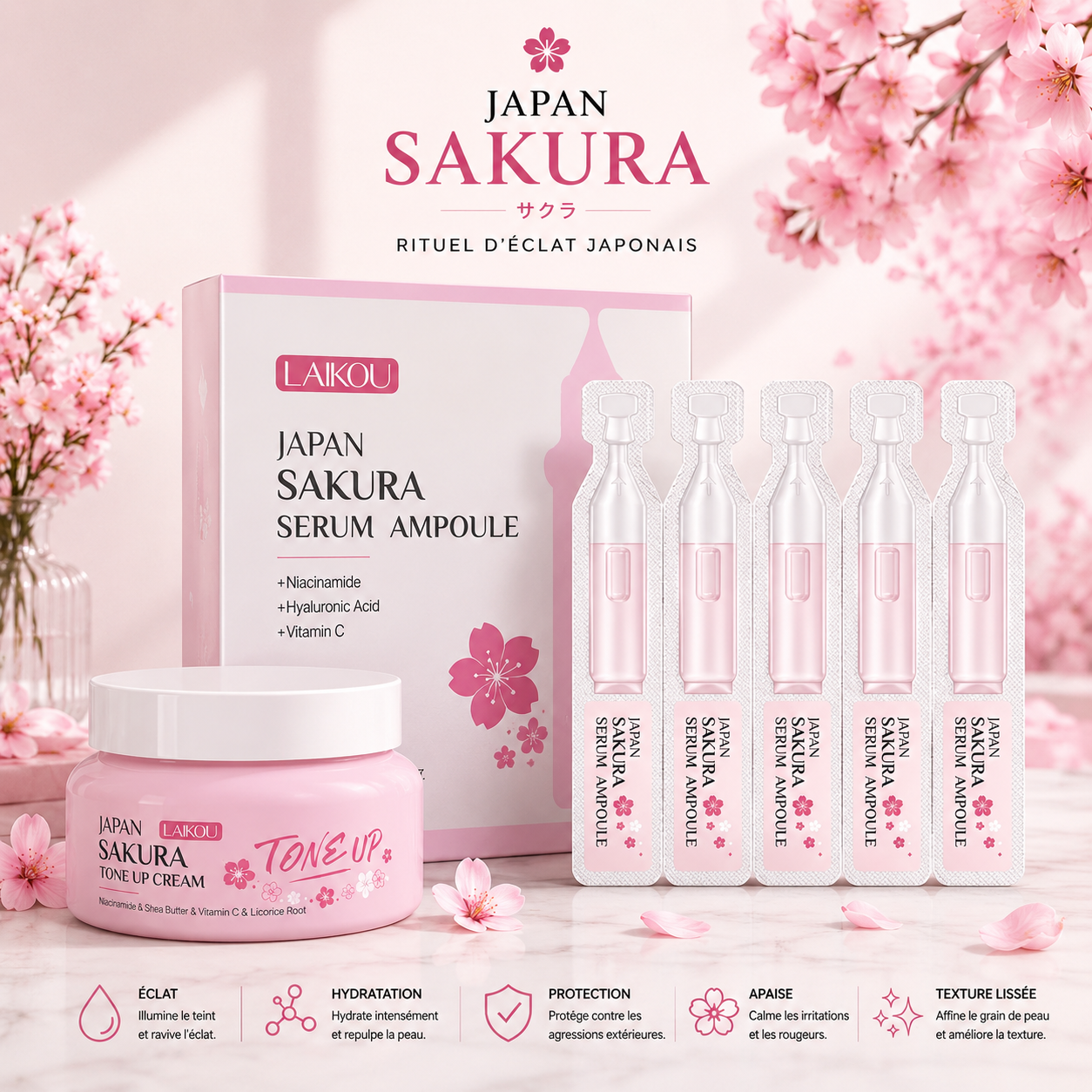 Crème Sakura Éclat & Sérum Voyage 60g+10x2ml
