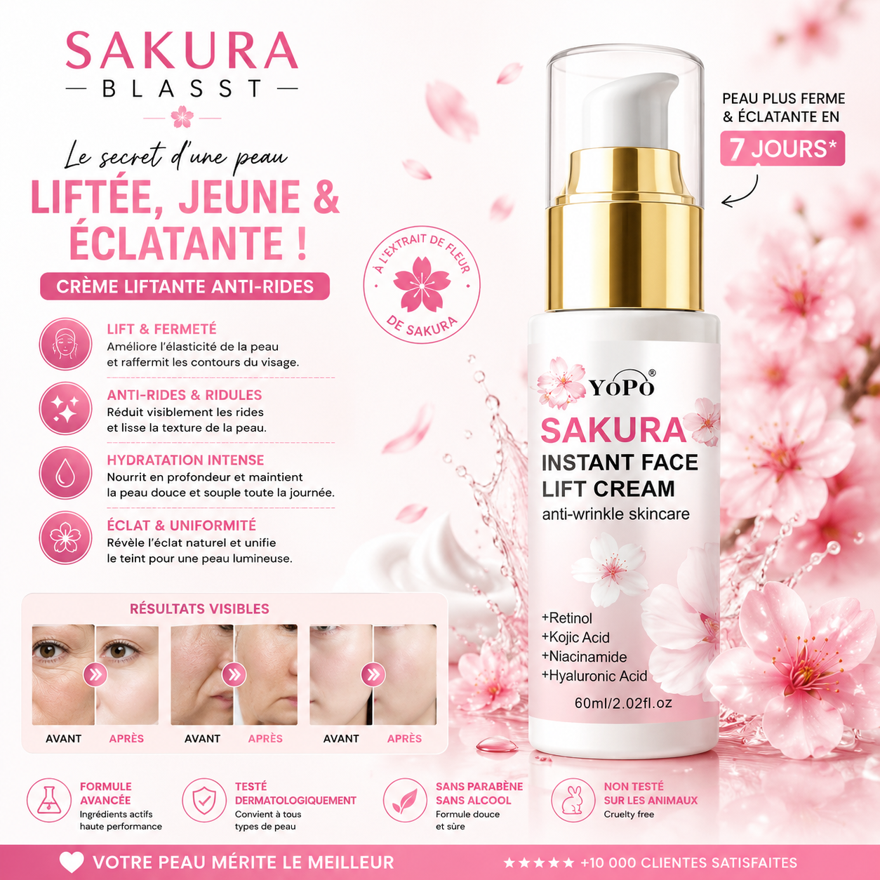 sakura crème lift instantané visage soin peau rétinol 