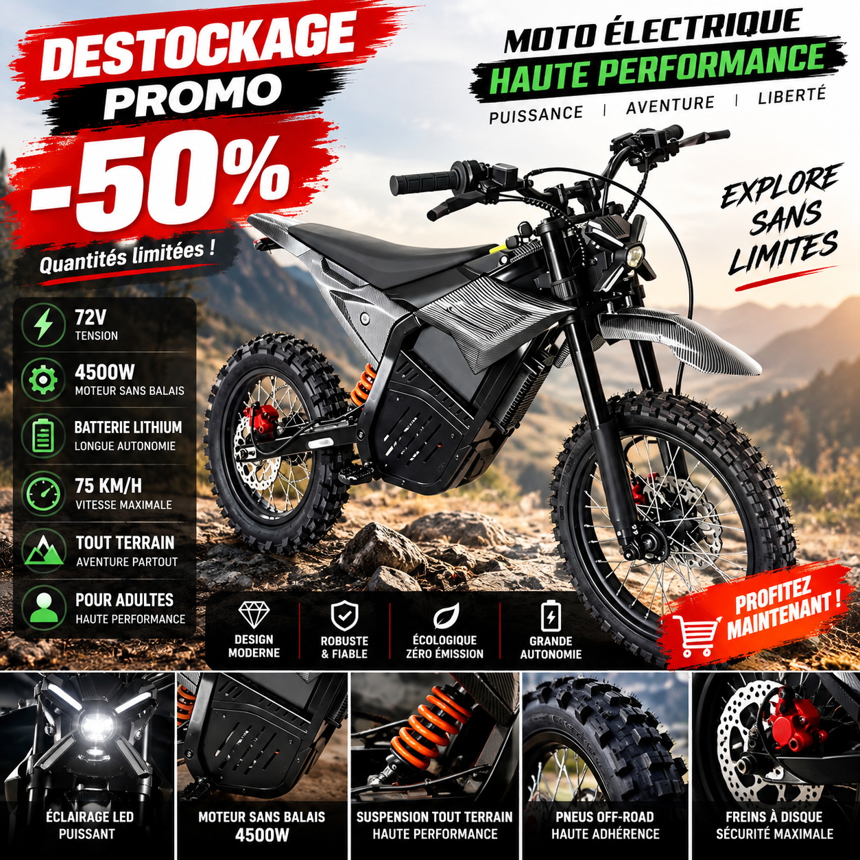 Moto Électrique Puissante 72v4500w À Batterie Lithium Sans Balais,Vitesse Maximale 75 Km/h,Pour Adultes,Haute Vitesse,Aventure Tout-terrain - Buy